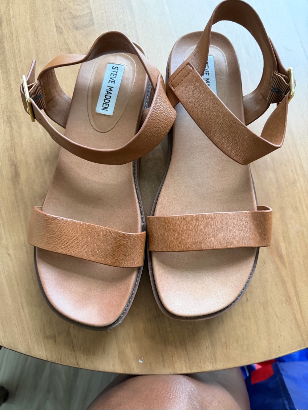 Steve Madden Cognac Leather Two-Strap Ankle Sandals